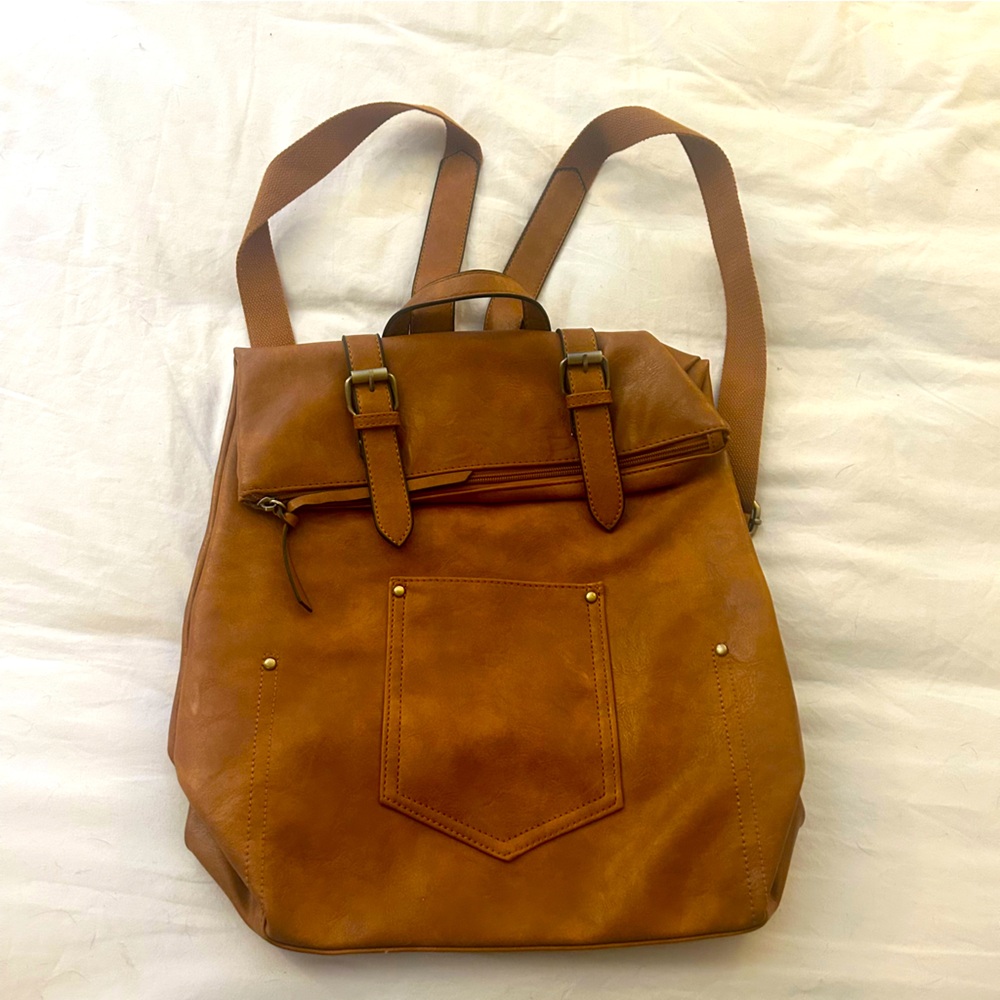 Light brown leather backpack
